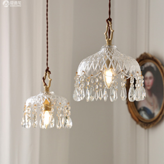 法式黃銅復古水晶小吊燈 過道陽臺床頭玄關吧檯玻璃吊燈