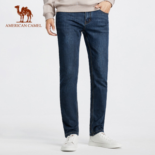 American CAMEL 男裝彈力高腰直筒長褲青年休閒寬鬆牛仔褲