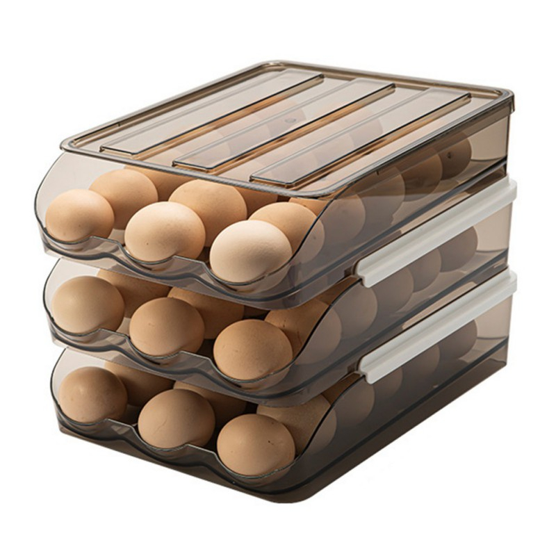 自動滾動式雞蛋盒  保鮮收納盒 冰箱雞蛋收納盒 自動補位塑膠滑梯式雞蛋盒