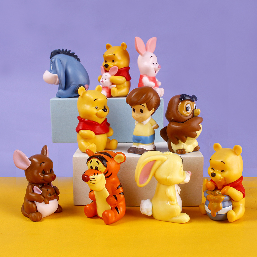 10 件/套迪士尼小熊維尼和跳跳跳虎公仔太熊小豬羅賓 Eeyore Rabbit Roo Q 版蛋糕裝飾 PVC 可動人