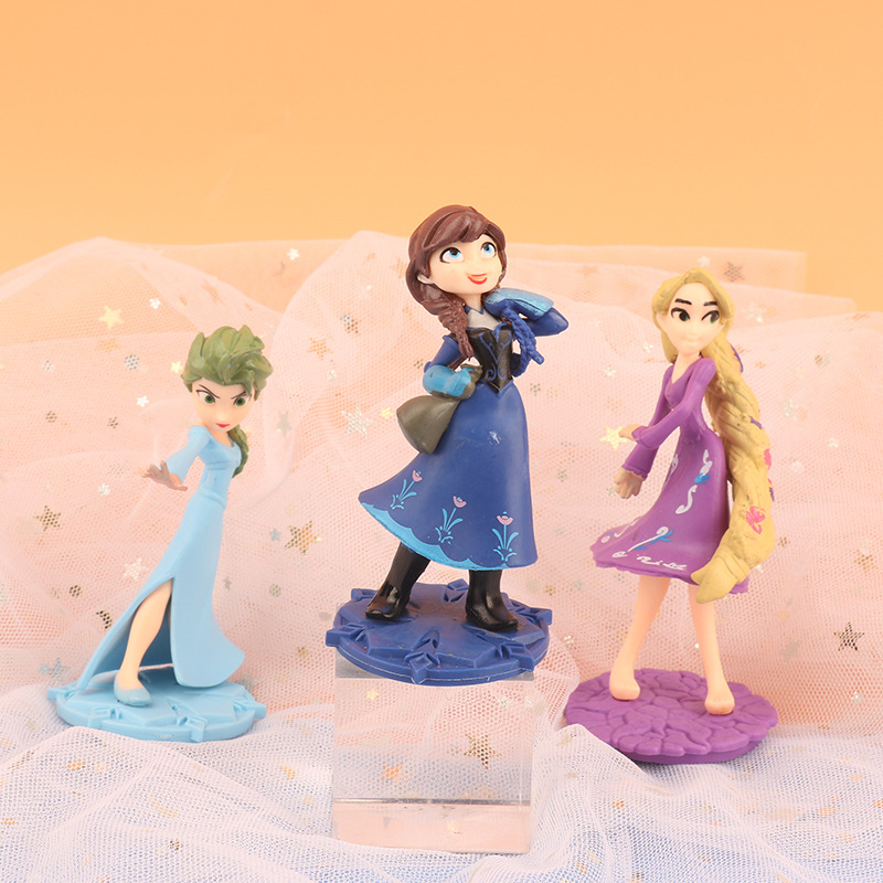 3 件/套迪士尼公主冰雪奇緣人偶安娜艾爾莎糾結長發公主 Q 版蛋糕裝飾可動人偶 Pvc 模型娃娃玩具禮物