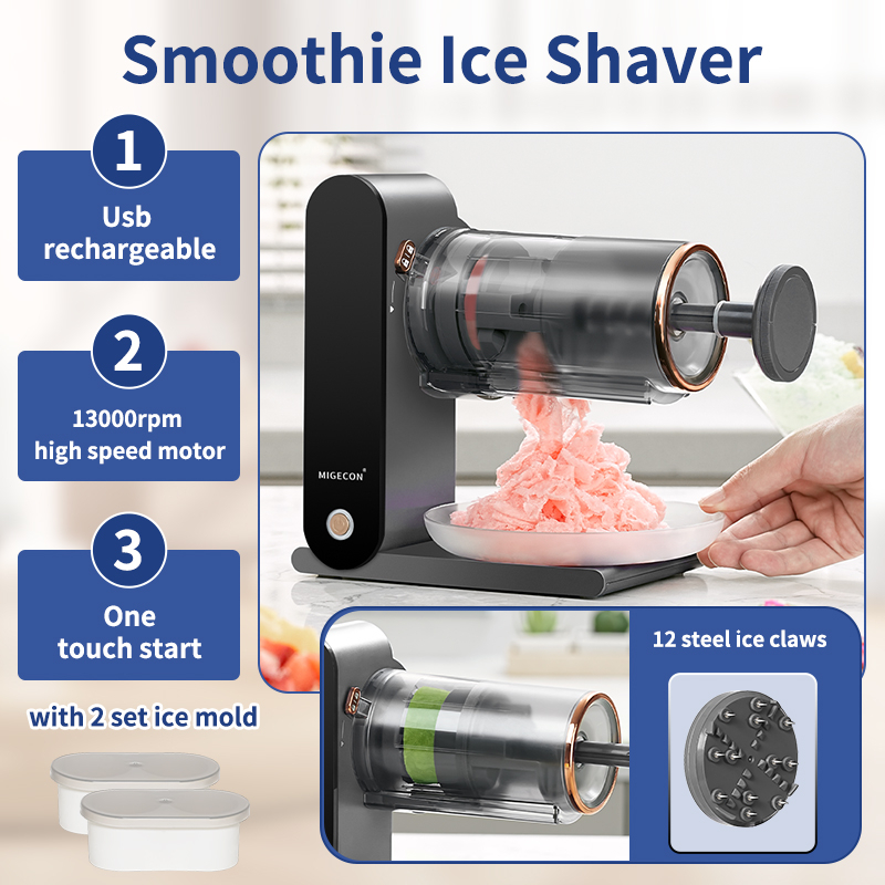 Migecon 電動刨冰機和便攜式家用冰沙機雪錐機,帶免費冰塊和托盤 - 在家製作冰爽的零食