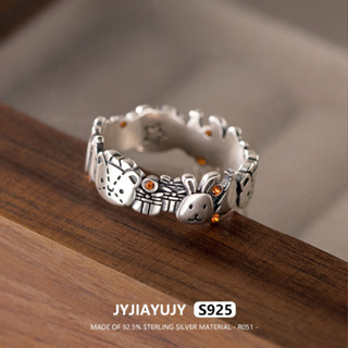 Jyjiayujy 100% 純銀 S925 戒指 6 毫米大尺寸動物圖案可調節戒指機甲風格高品質時尚防過敏首飾禮物日常