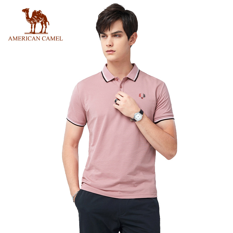 American CAMEL 男士夏季短袖POLO純色商務休閒T恤