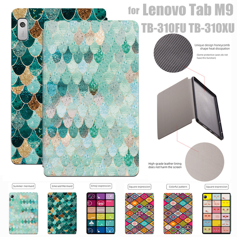 LENOVO 適用於聯想 Tab M9 TB-310FU TB-310XU 9.0 英寸花式格子系列保護殼 - 帶支架的