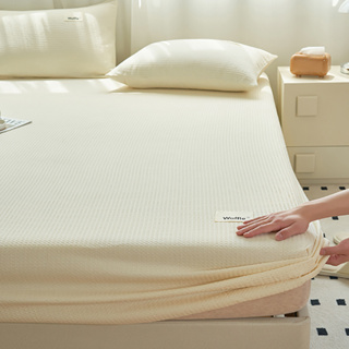 1 件格子床單帶彈性單人大號特大號華夫格圖案幾何風格合身床單床單(無枕套)