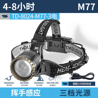 微笑鯊正品 TD8024 強光頭燈感應工作頭燈Led M77 6000流明USB充電變焦家用停電應急戶外工地檢維修車照明