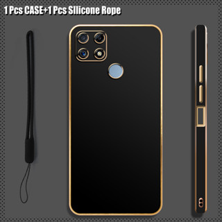 適用於 Realme C25 Realme C25s 手機殼豪華電鍍軟手機殼帶矽膠掛繩