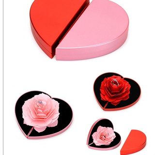 3d玫瑰花戒指盒專為情侶求婚旋轉鑽石戒指包裝創意珠寶展示設計