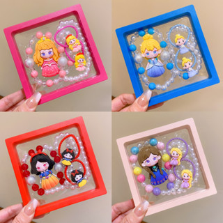 卡通兒童項鍊禮品套裝,女孩美人魚艾爾莎公主獨角獸項鍊手鍊髮飾套裝,嬰兒配飾