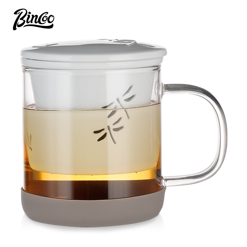 BINCOO 泡茶杯子 茶水分離玻璃茶杯 辦公室喝茶陶瓷杯 個人專用高檔水 300ML