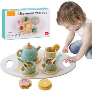 兒童過家家茶具組 下午茶甜點仿真茶壺餐具套裝 木製廚房仿真玩具