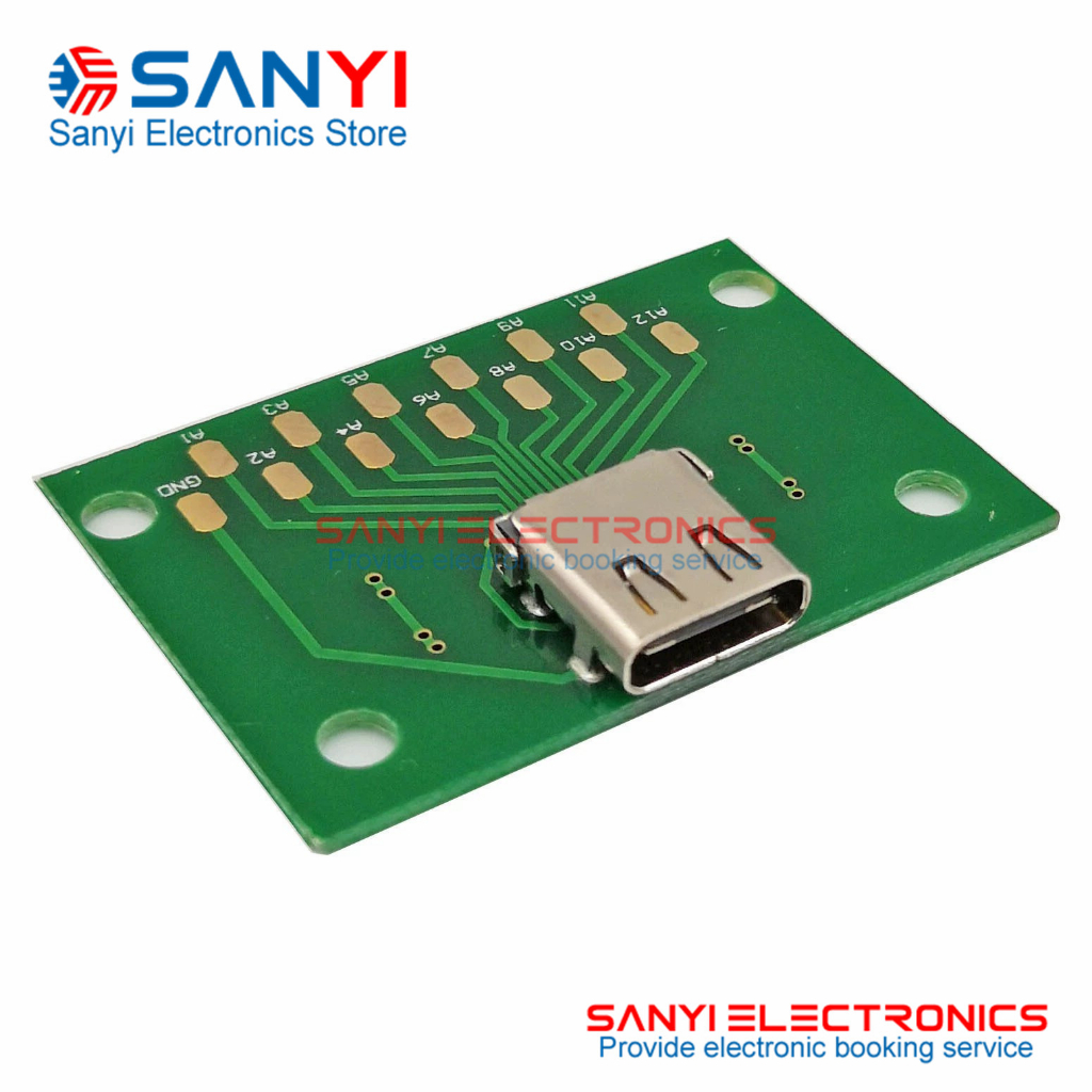 TYPE-C母頭測試板USB 3.1帶PCB板24P母座 連接器轉接板測電流導通