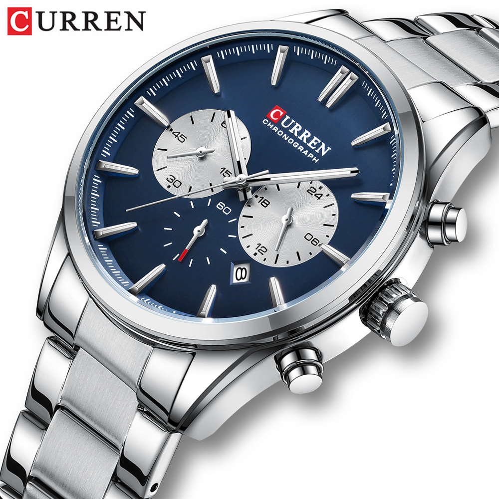 Curren 新款男士手錶計時碼表不銹鋼多功能錶盤夜光指針時尚休閒商務運動石英模擬防水 8446 X
