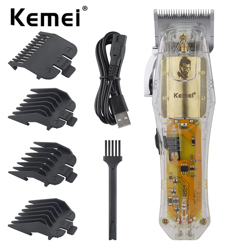 KEMEI 科美專業理髮器男士透明理髮剪理髮電動充電式無繩修剪器理髮套件