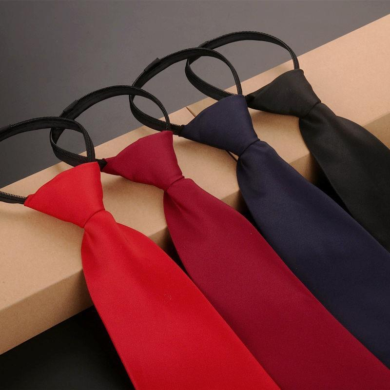 現貨素色拉鍊領帶 男女士商務正裝領帶 黑大紅棗紅團體大合唱懶人領帶潮配飾