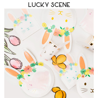 兔子餐具野餐派對套裝紙盤桌布形彩蛋兔子紙巾 S01227