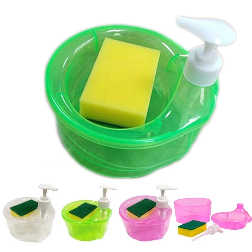 皂液器和洗滌器支架,帶海綿 2 合 1 實用廚房洗碗機泵分配器壓機,適用於家庭