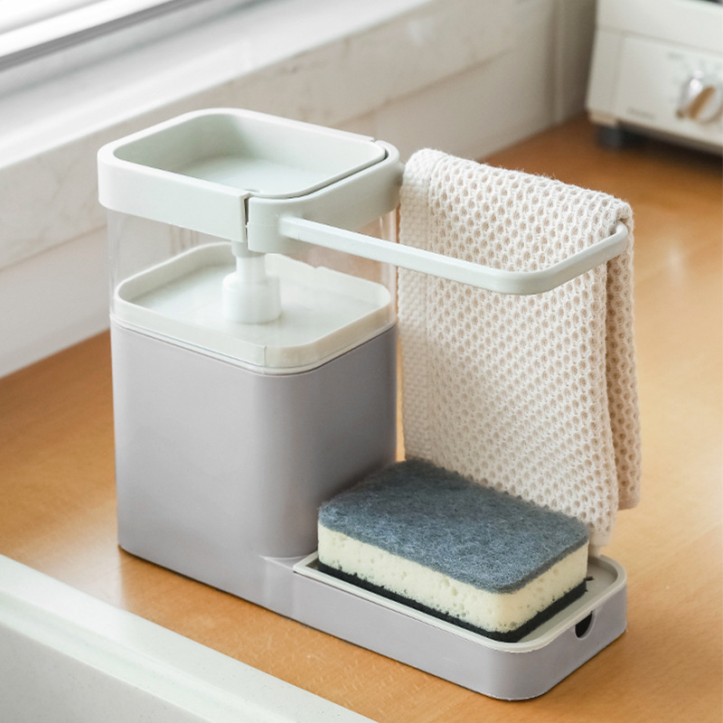 自動出液洗潔精出液盒  水槽帶毛巾杆置物架 多功能洗碗刷鍋按壓