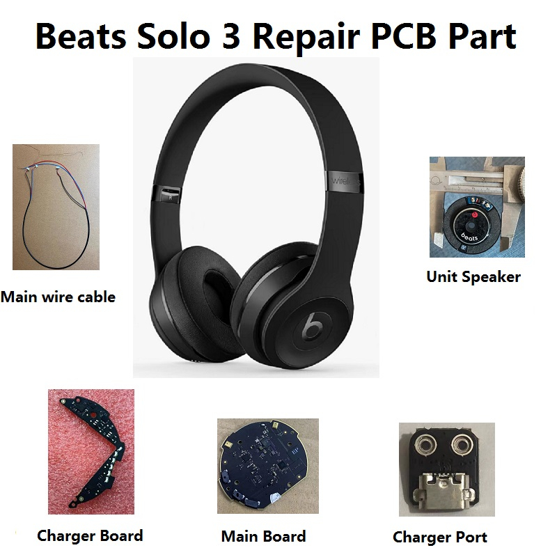 全新原裝維修 PCB 零件套件,適用於 Beats Solo 3 耳機、充電器端口、單元揚聲器、主線芯電纜、頭帶電纜更換