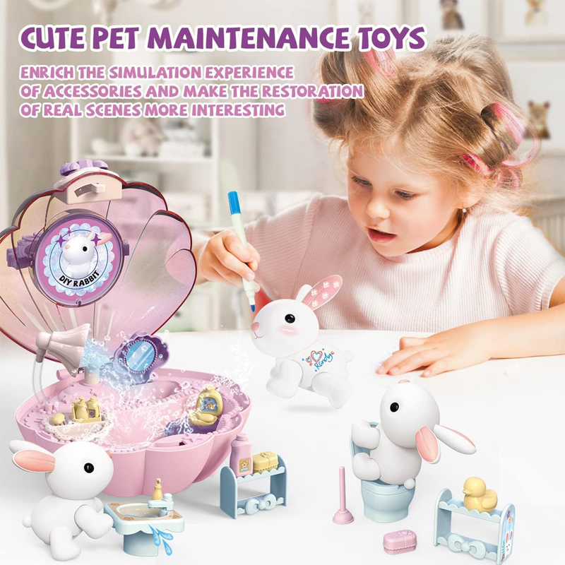 娃娃屋玩具套裝，適合 3 -8 歲女孩，兒童寵物護理玩具 ，DIY 假裝玩具，兔子美容室夢幻屋帶提手，兒童生日禮物玩具。