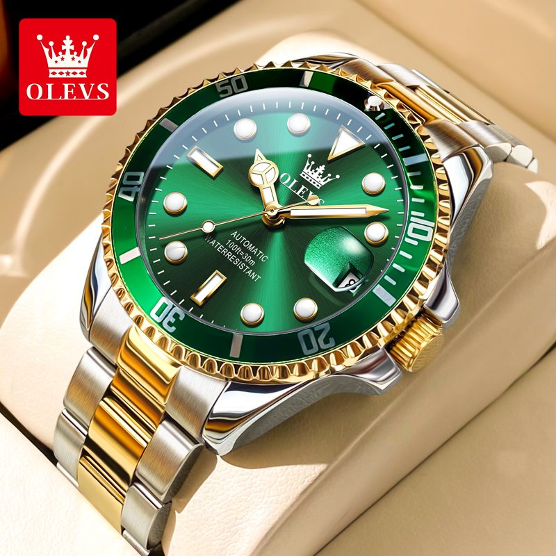 【現貨】OLEVS 6650 高級品牌手錶 綠水鬼 全自動機械錶 夜光 防水 男士手錶（100%正品+原裝禮盒）