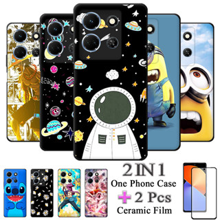 2 合 1 Infinix Note 30 5G X6711 彩繪外殼軟矽膠外殼帶鋼化玻璃曲面陶瓷螢幕