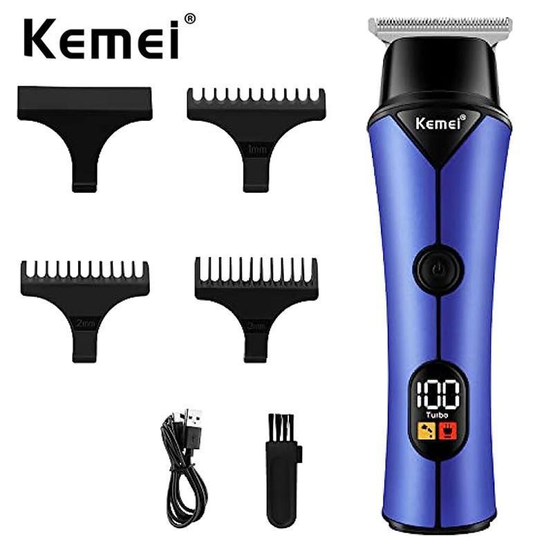 Kemei 男士無繩理髮器藍色專業理髮器理髮剪髮機 USB 充電式切割器零間隙