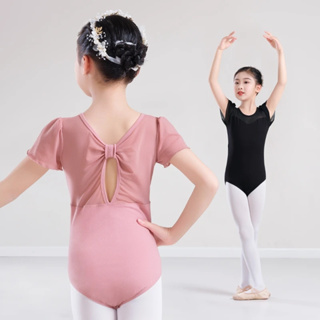 芭蕾舞緊身衣兒童女孩考試舞蹈服裝短袖軟網拼接