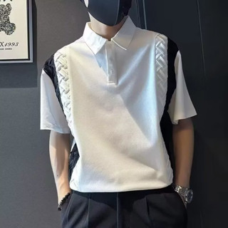 條紋男士短袖polo衫 夏季2023新款 冰絲男款t恤 高階感翻領polo衫男 潮牌痞帥男裝上衣服