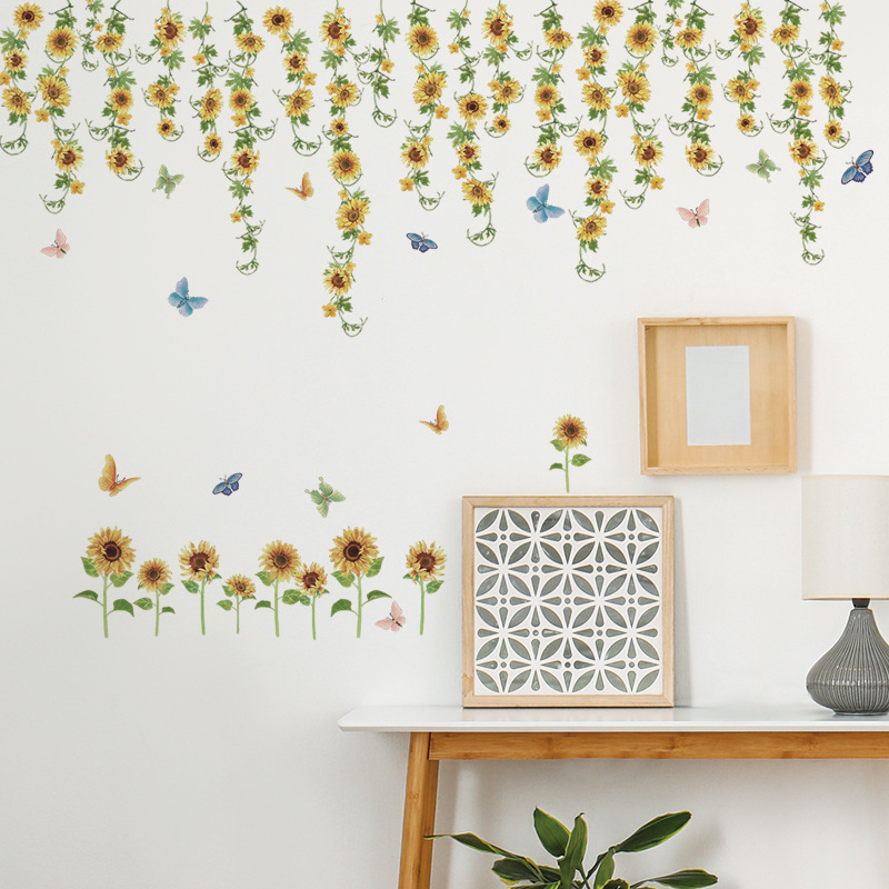 五象設計 溫馨向日葵牆貼 藤曼 客廳背景貼紙 房間裝飾物品 牆貼畫自粘