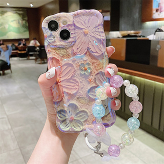 女士禮品手機套帶彩虹珍珠鍊適用於蘋果iPhone 11 12 13 14 Pro Max油畫花朵手機殼適用於