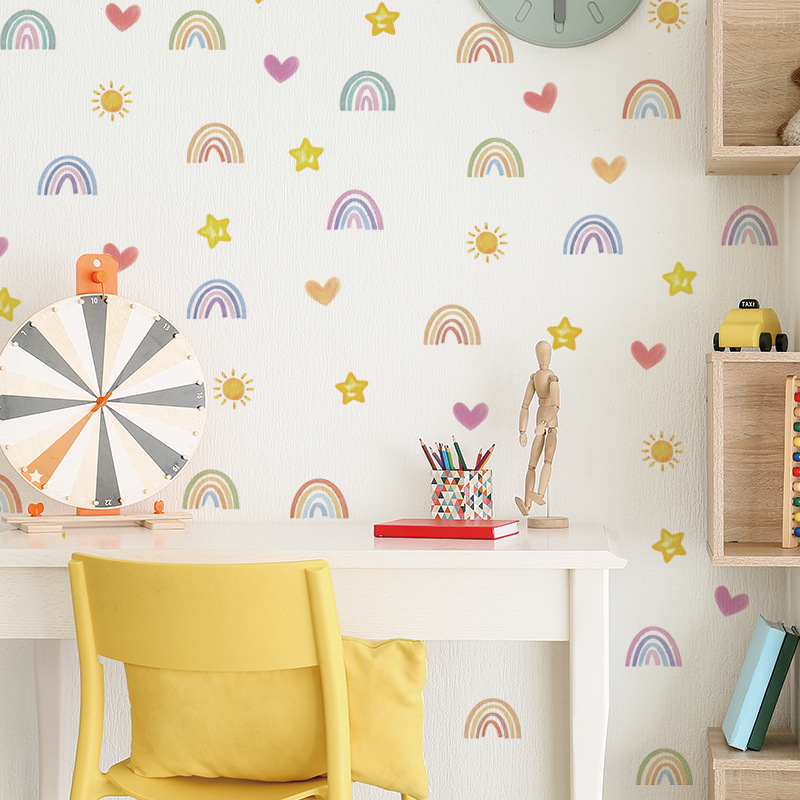 五象設計 卡通彩虹自粘牆貼 愛心星星PVC貼紙 客廳背景裝飾牆貼 兒童房改造牆貼