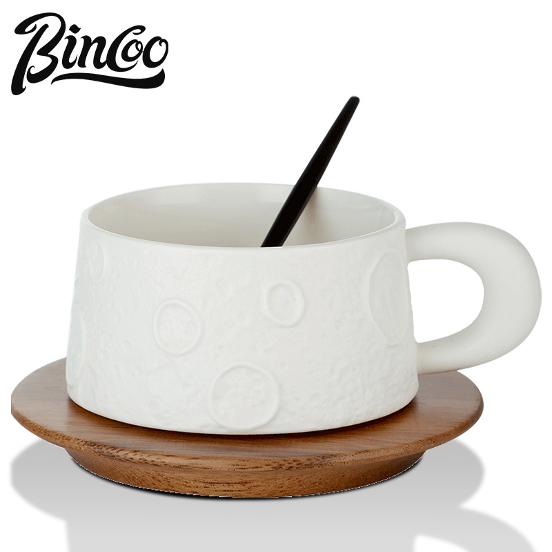 BINCOO 可愛陶瓷月球咖啡杯帶勺 高檔馬克杯 高顏值女生家用 辦公室 送禮最佳 200ML