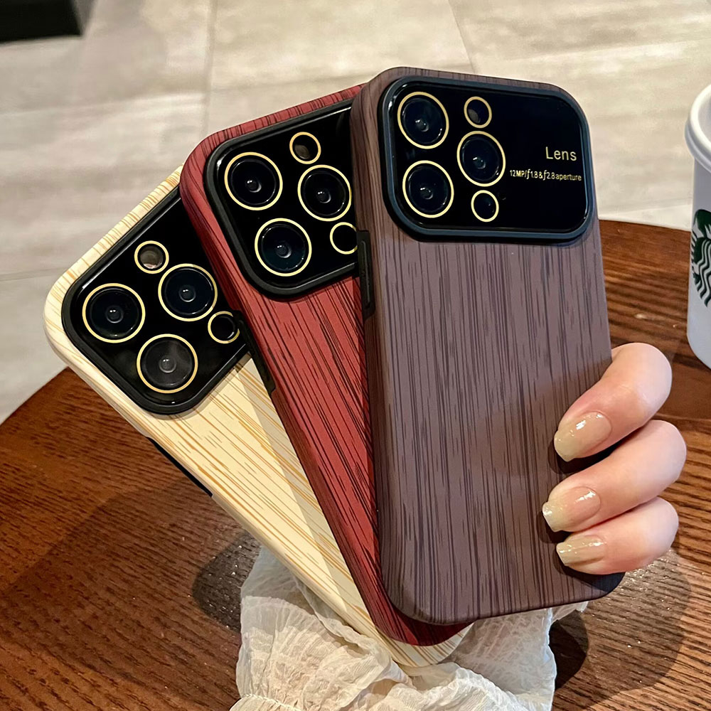 Boucho 適用於 iphone 14 pro max 豪華復古木紋皮革手機殼,帶鏡頭保護,適用於 iphone 12