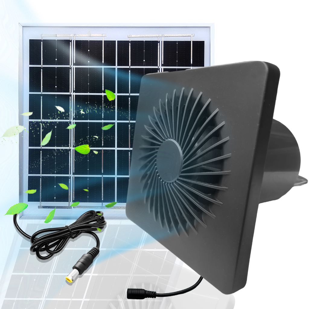 8w太陽能風扇太陽能風扇防水太陽能電池板太陽能風扇 4寸全屋風扇(面板吸/出) 壁掛式外置風扇帶直流電纜連接器溫室棚子雞