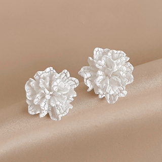 時尚白色皸裂紋路花朵耳環溫柔氣質小眾設計感飾品