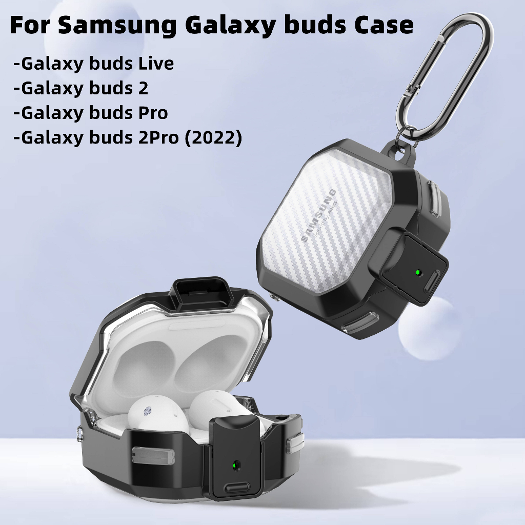 SAMSUNG 適用於 Galaxy Buds 2 Pro /Pro 2 /Live/FE 手機殼帶鎖,碳纖維防震保護套