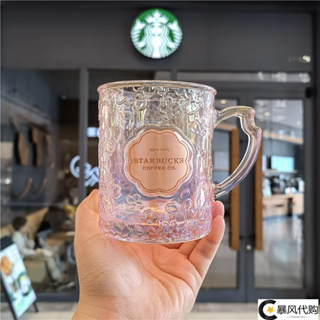 星巴克365ml櫻花盛開款玻璃杯銘牌銅章粉嫩水杯子耐熱咖啡水杯子