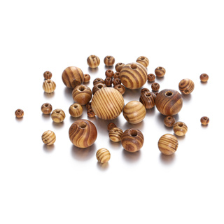 ST.KUNKKA 100Pcs/袋 6-23mm實心木頭珠子條紋珠子帶有香味可以打磨佛珠用於DIY珠寶製作