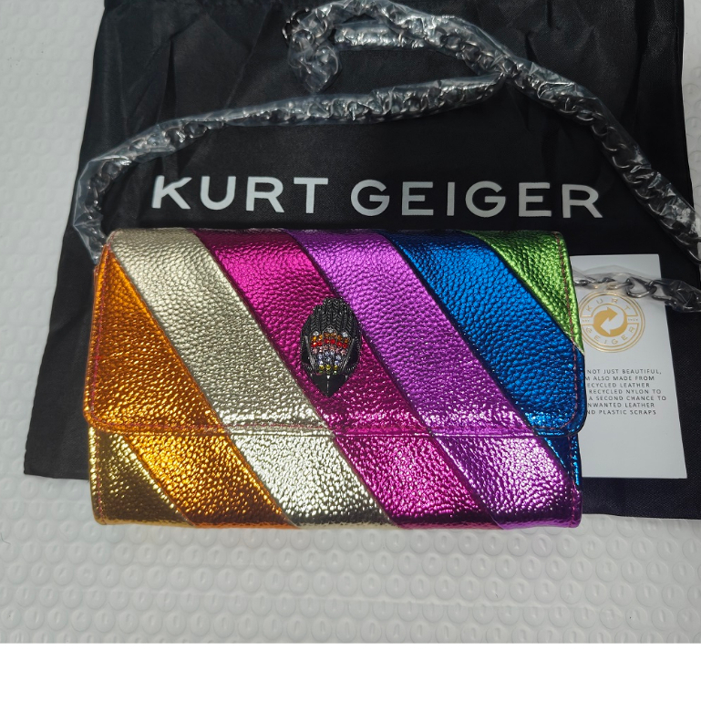 Kurt Geiger 包鷹頭彩虹奢華設計閃亮錢包斜挎包錢包三折錢包