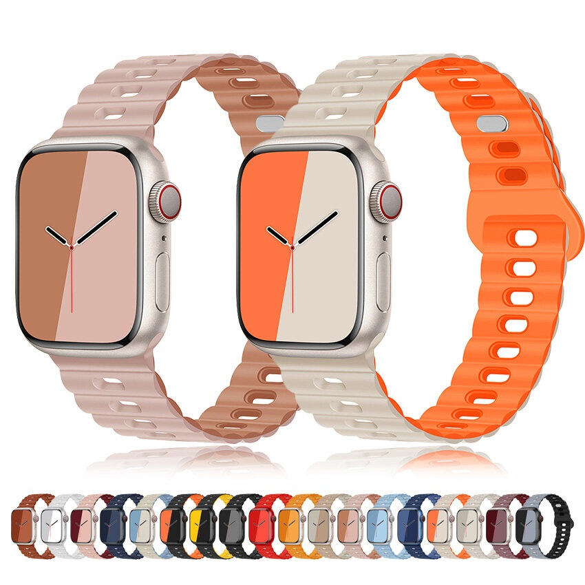 軟矽膠雙色蘋果錶帶 兼容apple Watch S8Ultra 7 6 5 49/45/44/42/41/40/38mm