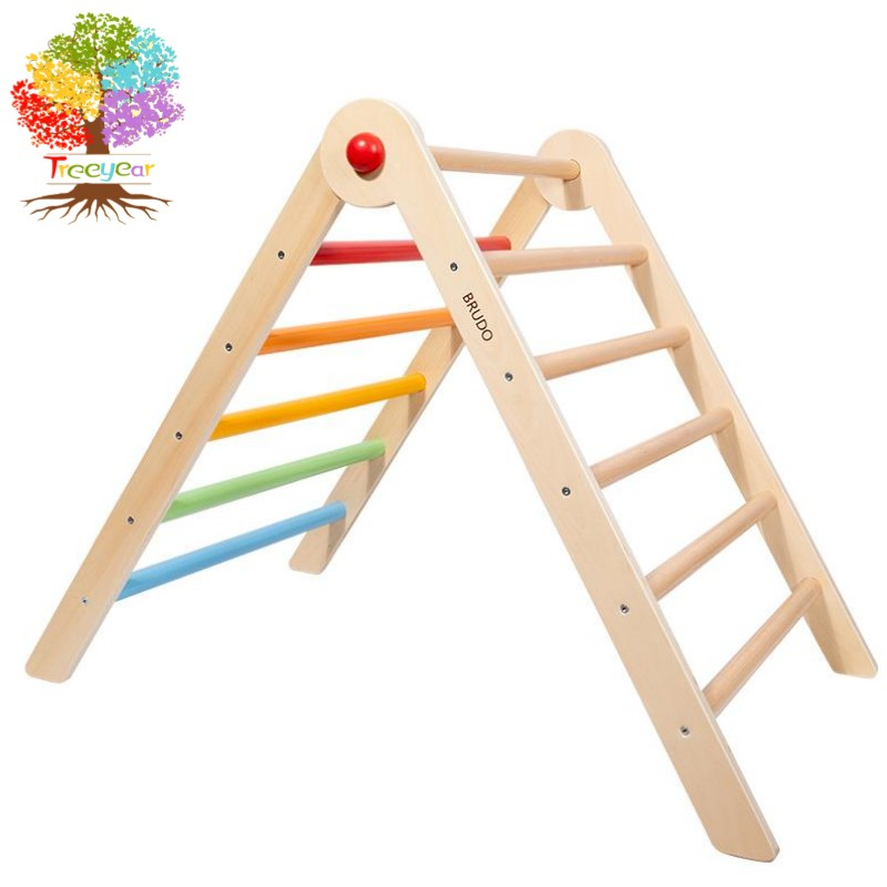 【樹年】蒙氏木製早教兒童彩虹色攀爬架滑梯玩具室內感統訓練三角攀爬架摺疊