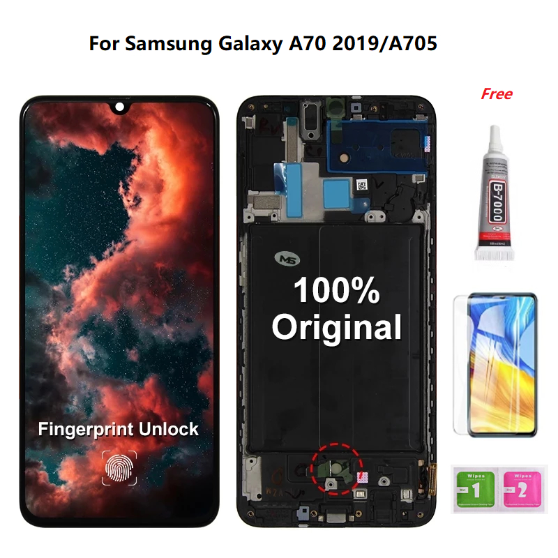 OLED帶框螢幕總成兼容三星SAMSUNG Galaxy A70 A705 A70 2019屏幕總成 液晶面板 帶框總成