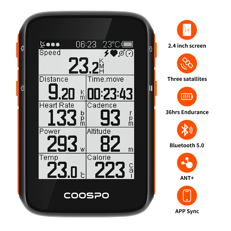 Coospo BC200 自行車車速表無線防水 IP67 可充電自行車電腦車速表 GPS 2.6 英寸液晶顯示屏藍牙 A