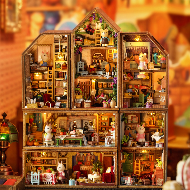 CUTEBEE【積木小鎮】DIY袖珍屋 可隨意組合立體娃娃屋 拼裝模型玩具 節日禮物