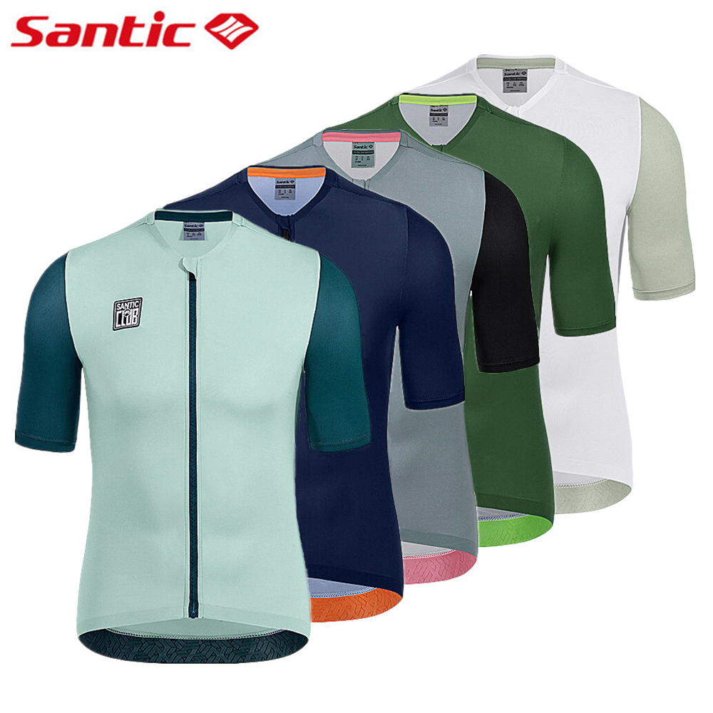 Santic 男士騎行服透氣公路自行車上衣防紫外線 UPF 50+ 短袖山地自行車襯衫