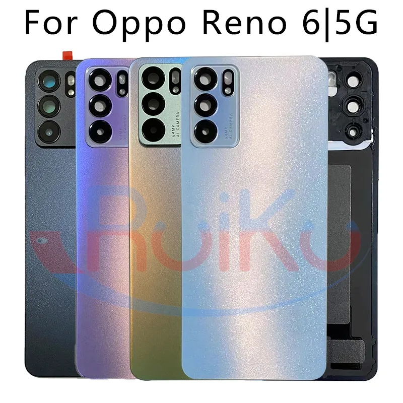 後蓋 6.43" 適用於 Oppo reno 6 5g 電池蓋後門 + 帶膠 LOGO 的相機框架