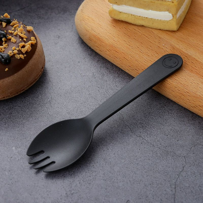 一次性叉子  彩色加厚勺子  一件式黑色塑膠勺子 獨立包裝水果撈甜品食品級勺子