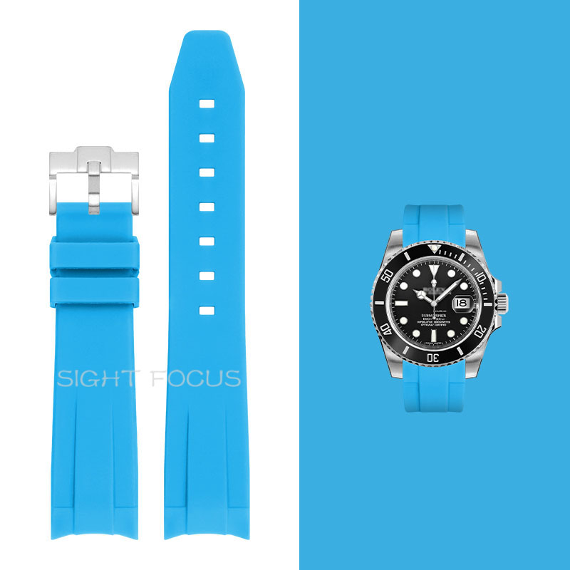彎曲末端天藍色錶帶錶帶適用於勞力士 Submariner Daytona Yacht Master GMT 2 Expl